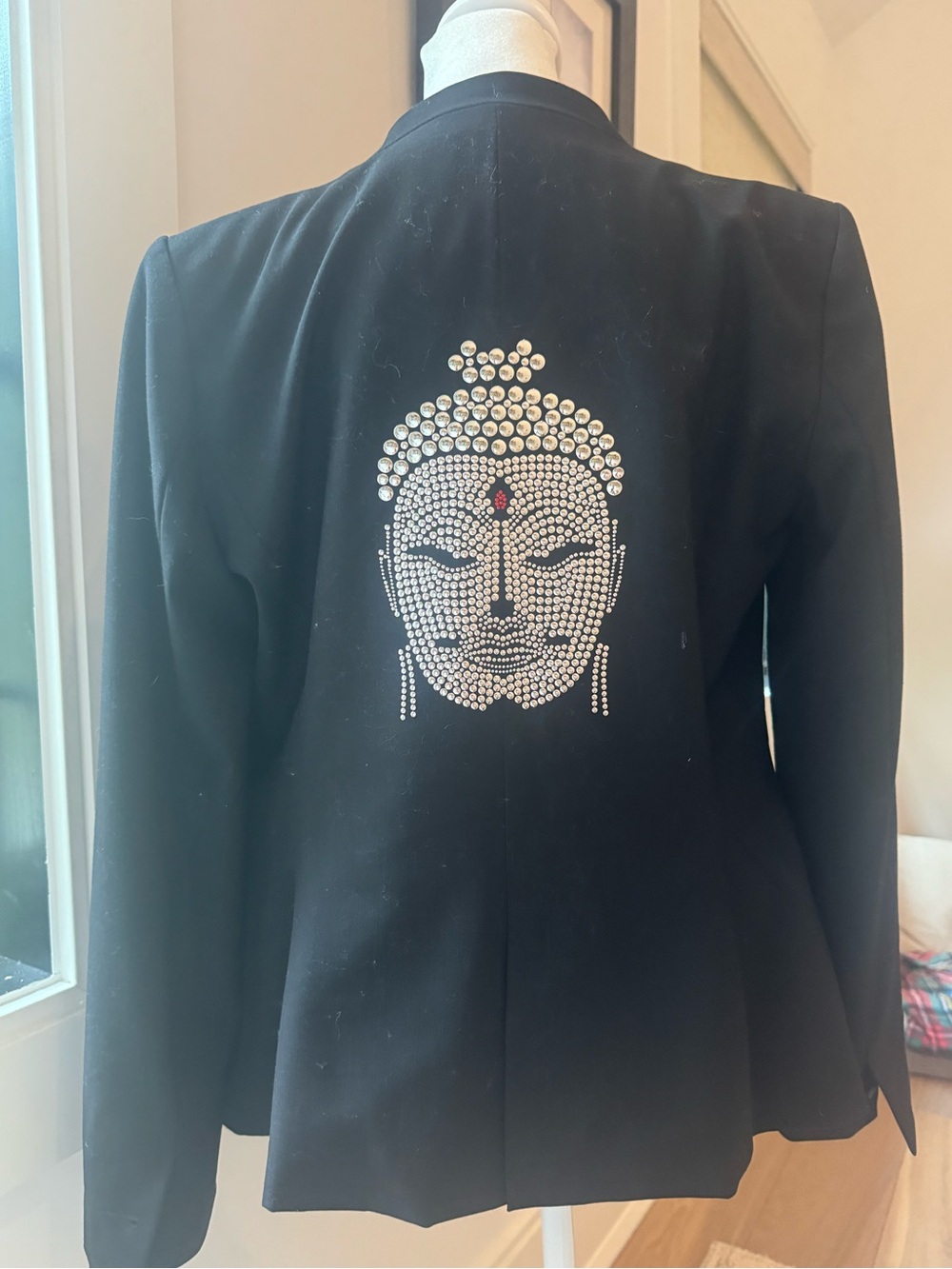 Black Women's Blazer with Crystal Buddha Embellishment